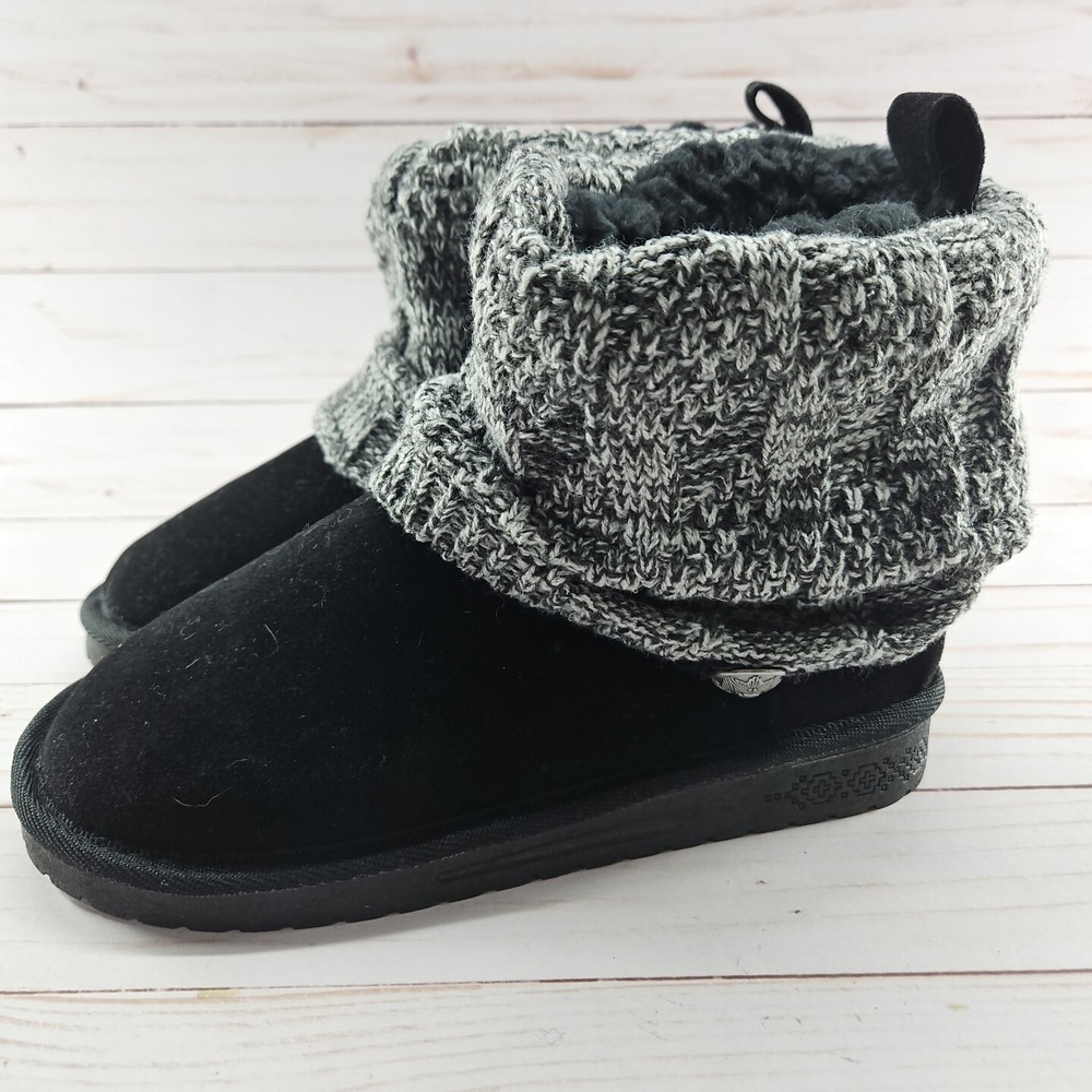 Muk‎ Luks Sweater Knit Winter Boots Laurel Black Gray Womens Size 6
